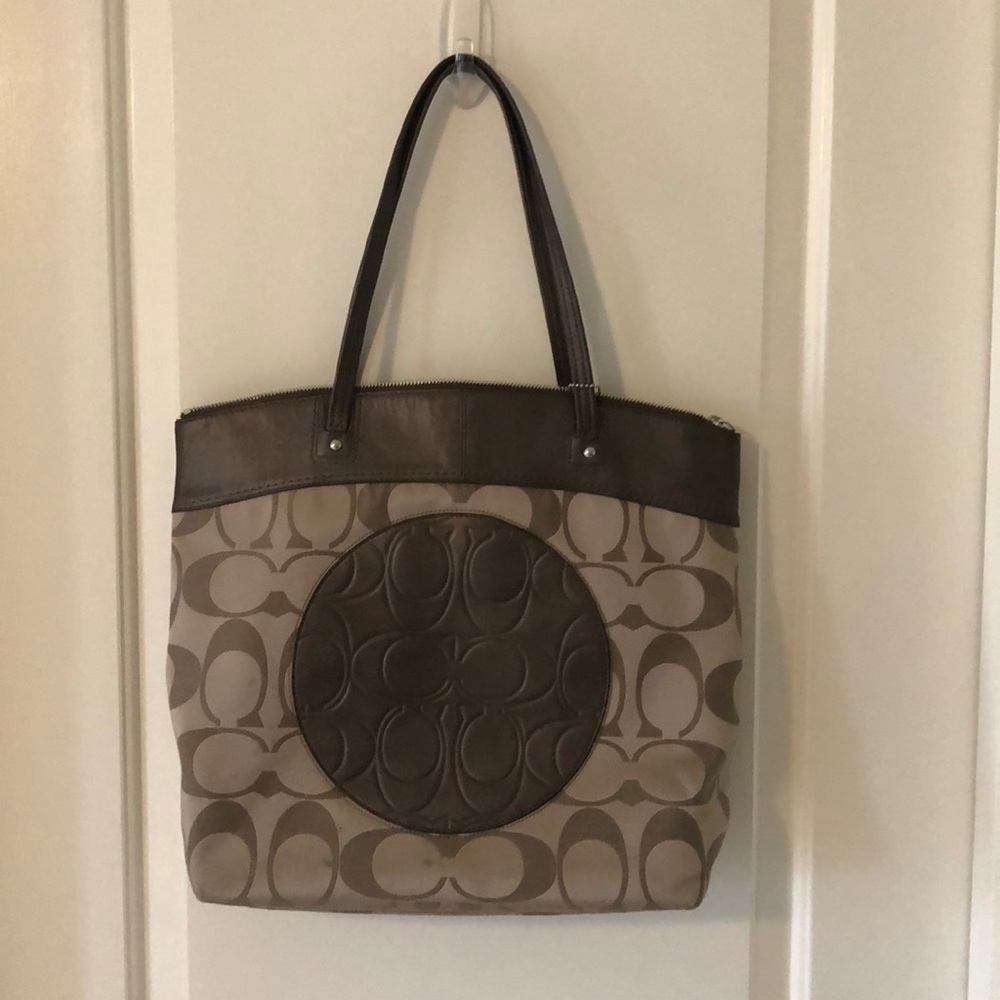 Coach Laura Signature Beige and Brown Tote Bag